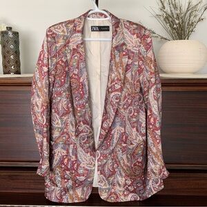 Zara Women's Open Front Paisley Print Blazer, Size Large